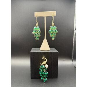 Eye Candy Green Peacock Earrings and Green Peacock Brooch